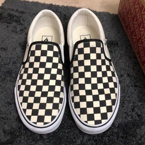 Checkered Vans. Worn once. M 8.5/W 10.